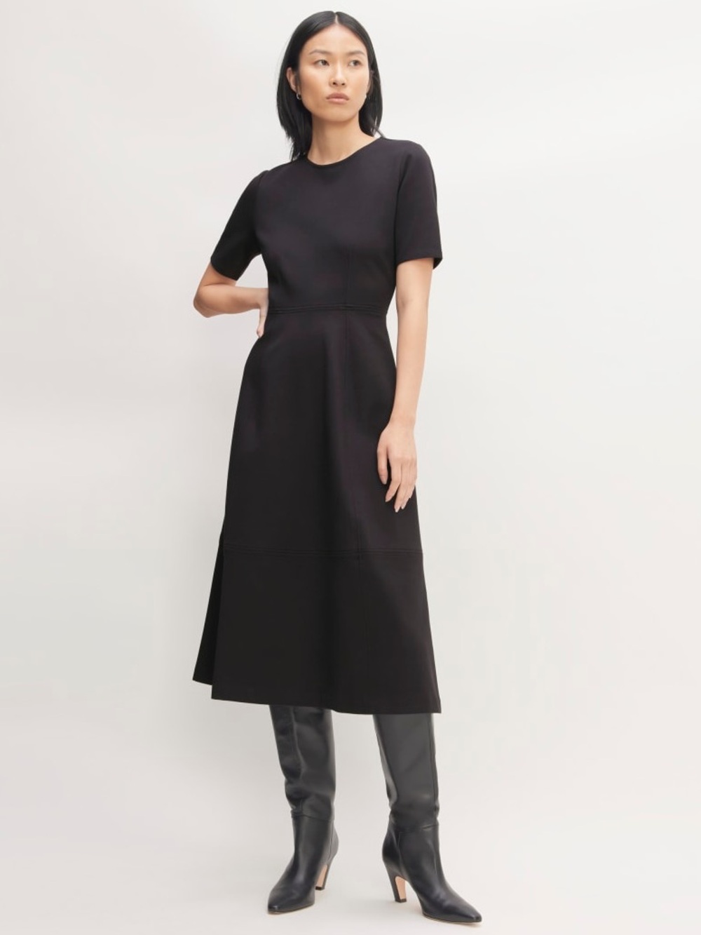 Everlane The Dream Short Sleeve Bell Dress Black Midi Size XS